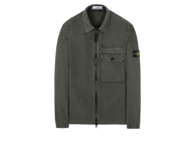 Stone Island 107WN Overshirt In Brushed Cotton Canvas Musk Green