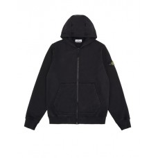 Stone Island 60740 Junior Full Zip Hooded Sweatshirt In Cotton Black