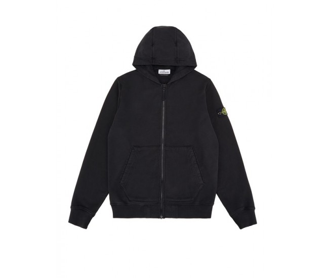 Stone Island 60740 Junior Full Zip Hooded Sweatshirt In Cotton Black