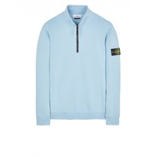 Stone Island 62720 Fall Winter Half Zipper Sweatshirt In Brushed Cotton Fleece Sky Blue