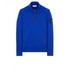 Stone Island 62720 Fall Winter Half Zipper Sweatshirt In Brushed Cotton Fleece Ultramarine Blue