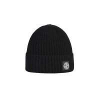 Stone Island N10B5 Beanie In Ribbed Geelong Wool Black