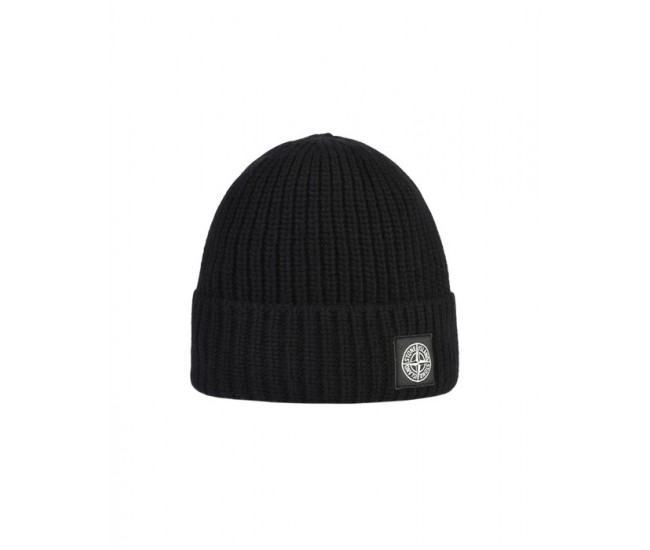 Stone Island N10B5 Beanie In Ribbed Geelong Wool Black