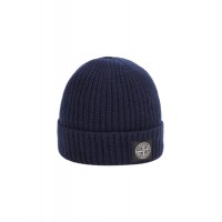 Stone Island N10B5 Beanie In Ribbed Geelong Wool Dark Blue