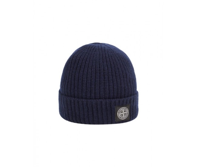 Stone Island N10B5 Beanie In Ribbed Geelong Wool Dark Blue