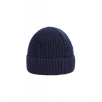 Stone Island N10B5 Beanie In Ribbed Geelong Wool Dark Blue