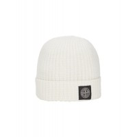 Stone Island N10B5 Beanie In Ribbed Geelong Wool Natural White