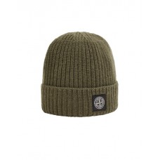 Stone Island N10B5 Beanie In Ribbed Geelong Wool Oliver Green