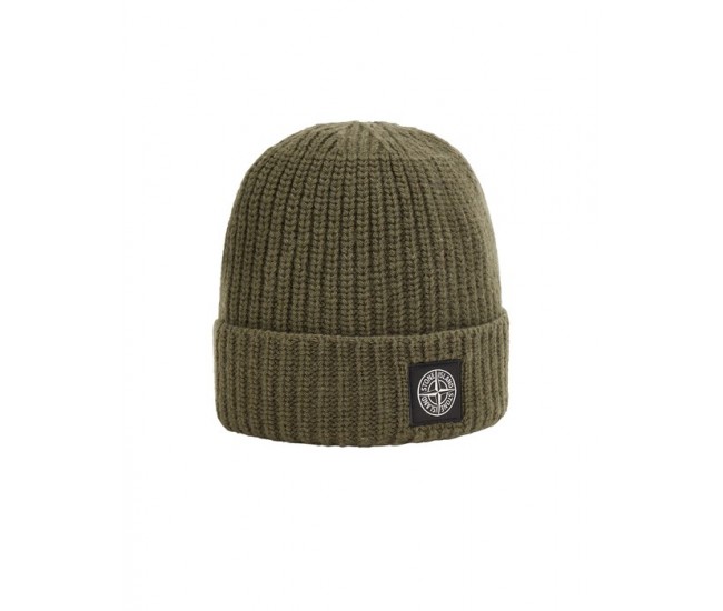 Stone Island N10B5 Beanie In Ribbed Geelong Wool Oliver Green