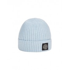 Stone Island N10B5 Beanie In Ribbed Geelong Wool Sky Blue