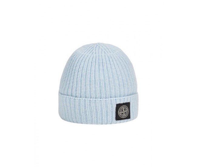 Stone Island N10B5 Beanie In Ribbed Geelong Wool Sky Blue