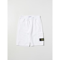 Stone Island 61840 Junior Cargo Bermuda Shorts In Cotton Fleece White