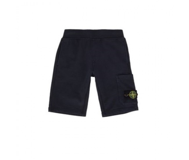 Stone Island 61840 Junior Cargo Bermuda Shorts In Cotton Fleece Black