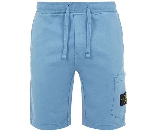 Stone Island 64651 Shorts Dyed Cotton Fleece Avio Blue