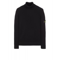 Stone Island 552C2 Autumn Winter Turtleneck Knit In Full Rib Wool Black