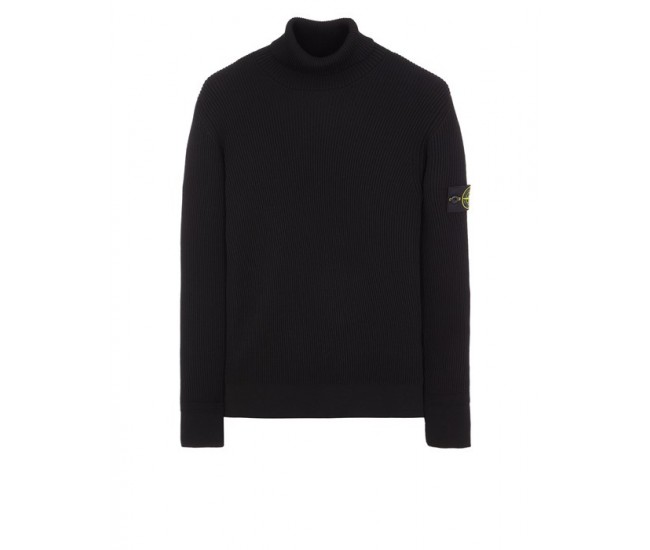 Stone Island 552C2 Autumn Winter Turtleneck Knit In Full Rib Wool Black