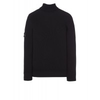 Stone Island 552C2 Autumn Winter Turtleneck Knit In Full Rib Wool Black