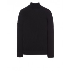 Stone Island 552C2 Autumn Winter Turtleneck Knit In Full Rib Wool Black