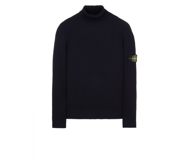 Stone Island 552C2 Autumn Winter Turtleneck Knit In Full Rib Wool Dark Blue