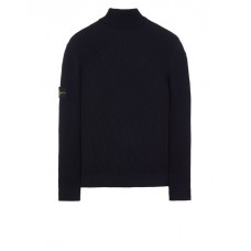 Stone Island 552C2 Autumn Winter Turtleneck Knit In Full Rib Wool Dark Blue