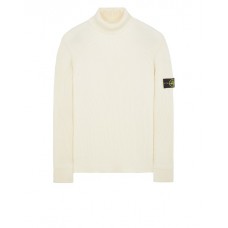 Stone Island 552C2 Autumn Winter Turtleneck Knit In Full Rib Wool Natural White