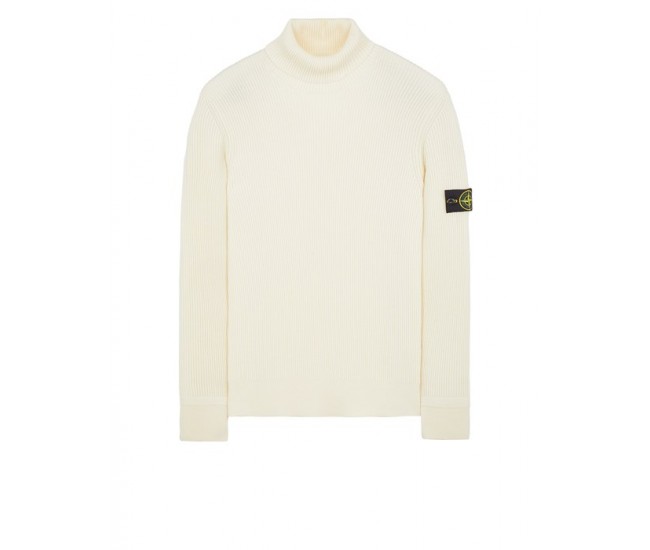 Stone Island 552C2 Autumn Winter Turtleneck Knit In Full Rib Wool Natural White