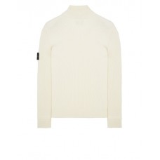 Stone Island 552C2 Autumn Winter Turtleneck Knit In Full Rib Wool Natural White