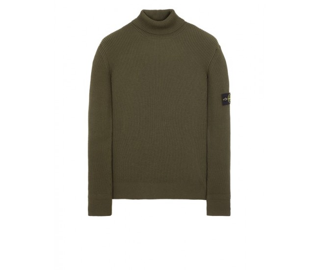 Stone Island 552C2 Autumn Winter Turtleneck Knit In Full Rib Wool Oliver Green