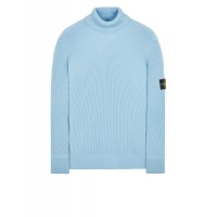 Stone Island 552C2 Autumn Winter Turtleneck Knit In Full Rib Wool Pastel Blue