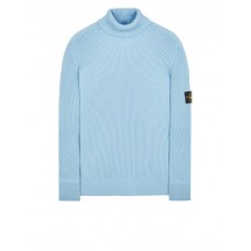 Stone Island 552C2 Autumn Winter Turtleneck Knit In Full Rib Wool Pastel Blue