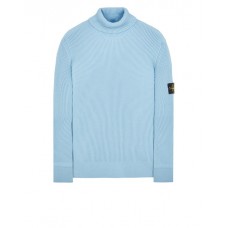 Stone Island 552C2 Autumn Winter Turtleneck Knit In Full Rib Wool Pastel Blue