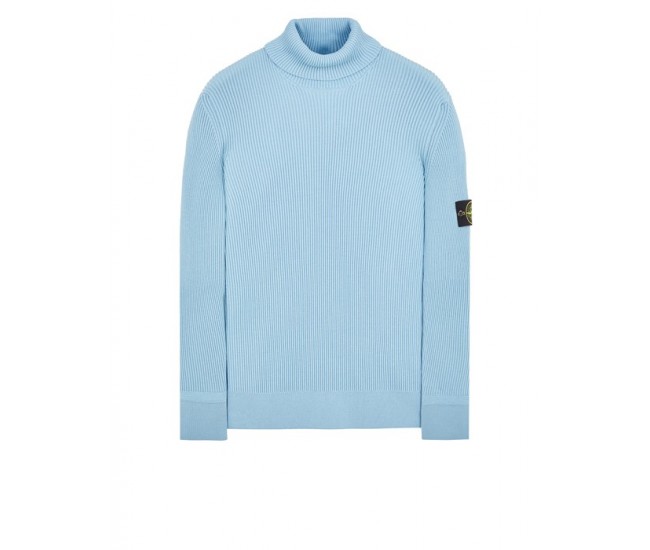 Stone Island 552C2 Autumn Winter Turtleneck Knit In Full Rib Wool Pastel Blue