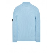 Stone Island 552C2 Autumn Winter Turtleneck Knit In Full Rib Wool Pastel Blue