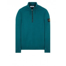 Stone Island 62720 Fall Winter Half Zipper Sweatshirt In Brushed Cotton Fleece Dark Teal Green