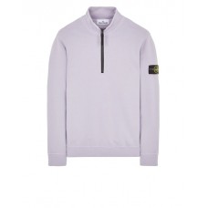 Stone Island 62720 Fall Winter Half Zipper Sweatshirt In Brushed Cotton Fleece Lavender