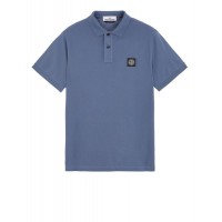 Stone Island 2CS17 Fall Winter Short Sleeve Polo T Shirts In Stretch Avio Blue