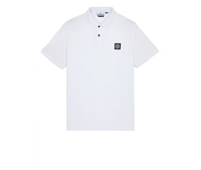 Stone Island 2CS17 Fall Winter Short Sleeve Polo T Shirts In Stretch White