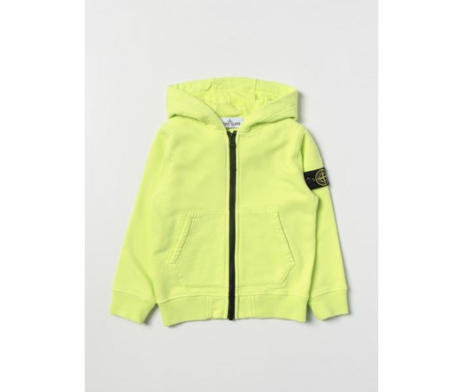 Stone Island 60740 Junior Full Zip Hooded Sweatshirt In Cotton Lemon