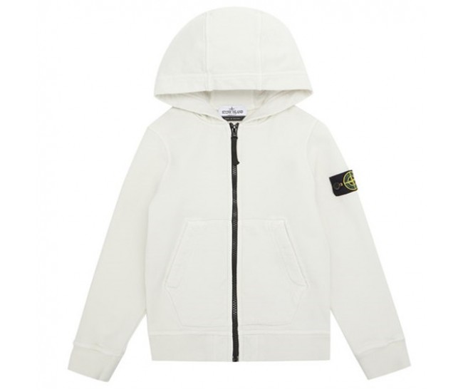 Stone Island 60740 Junior Full Zip Hooded Sweatshirt In Cotton White