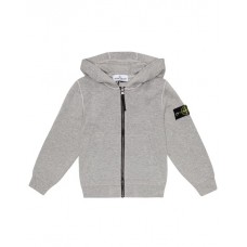 Stone Island 60740 Junior Full Zip Hooded Sweatshirt In Cotton Dust Melange