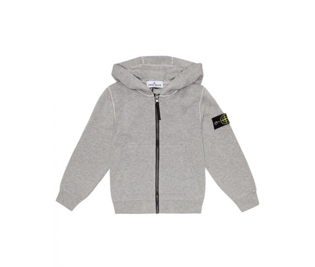 Stone Island 60740 Junior Full Zip Hooded Sweatshirt In Cotton Dust Melange