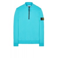 Stone Island 61951 Half Zip Sweatshirt In Cotton Fleece Turquoise