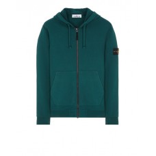 Stone Island 64251 Fall Winter Full Zipper Hooded Sweatshirt In Cotton Fleece Bottle Green