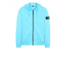 Stone Island 64251 Fall Winter Full Zipper Hooded Sweatshirt In Cotton Fleece Turquoise