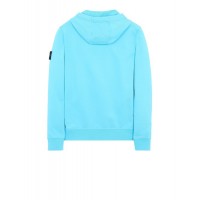 Stone Island 64251 Fall Winter Full Zipper Hooded Sweatshirt In Cotton Fleece Turquoise