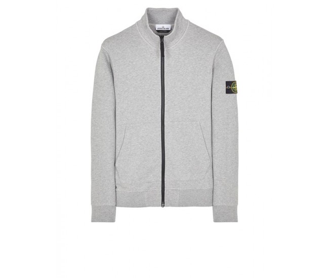 Stone Island 64351 Fall Winter Full Zipper Sweatshirt In Cotton Fleece Dust Melange