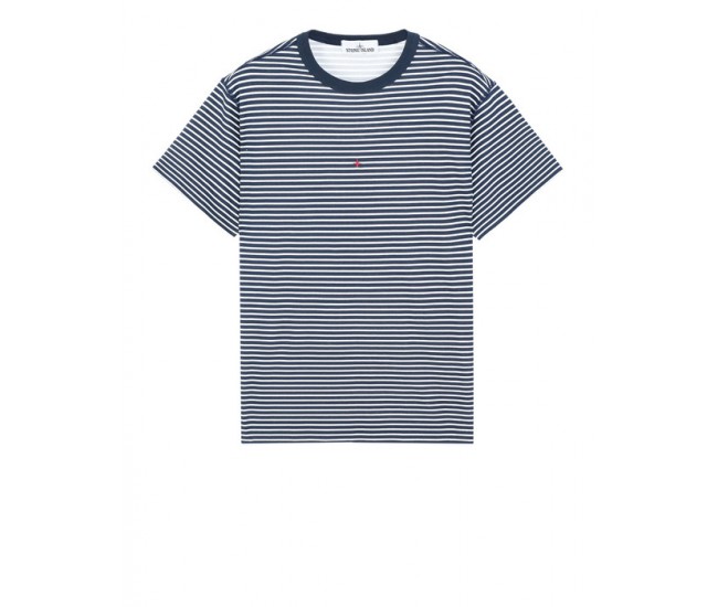 Stone Island 233X9 Short Sleeve T Shirt In Pigment Printed Cotton Jersey Marine Blue