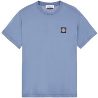 Stone Island 24113 Spring Summer Short Sleeve Shirt In Cotton Avio Blue