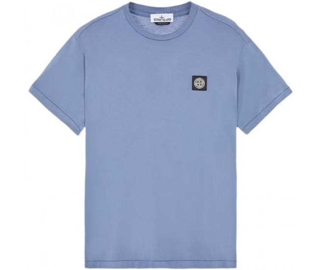 Stone Island 24113 Spring Summer Short Sleeve Shirt In Cotton Avio Blue