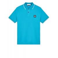 Stone Island 2CS17 Fall Winter Short Sleeve Polo T Shirts In Stretch Turquoise